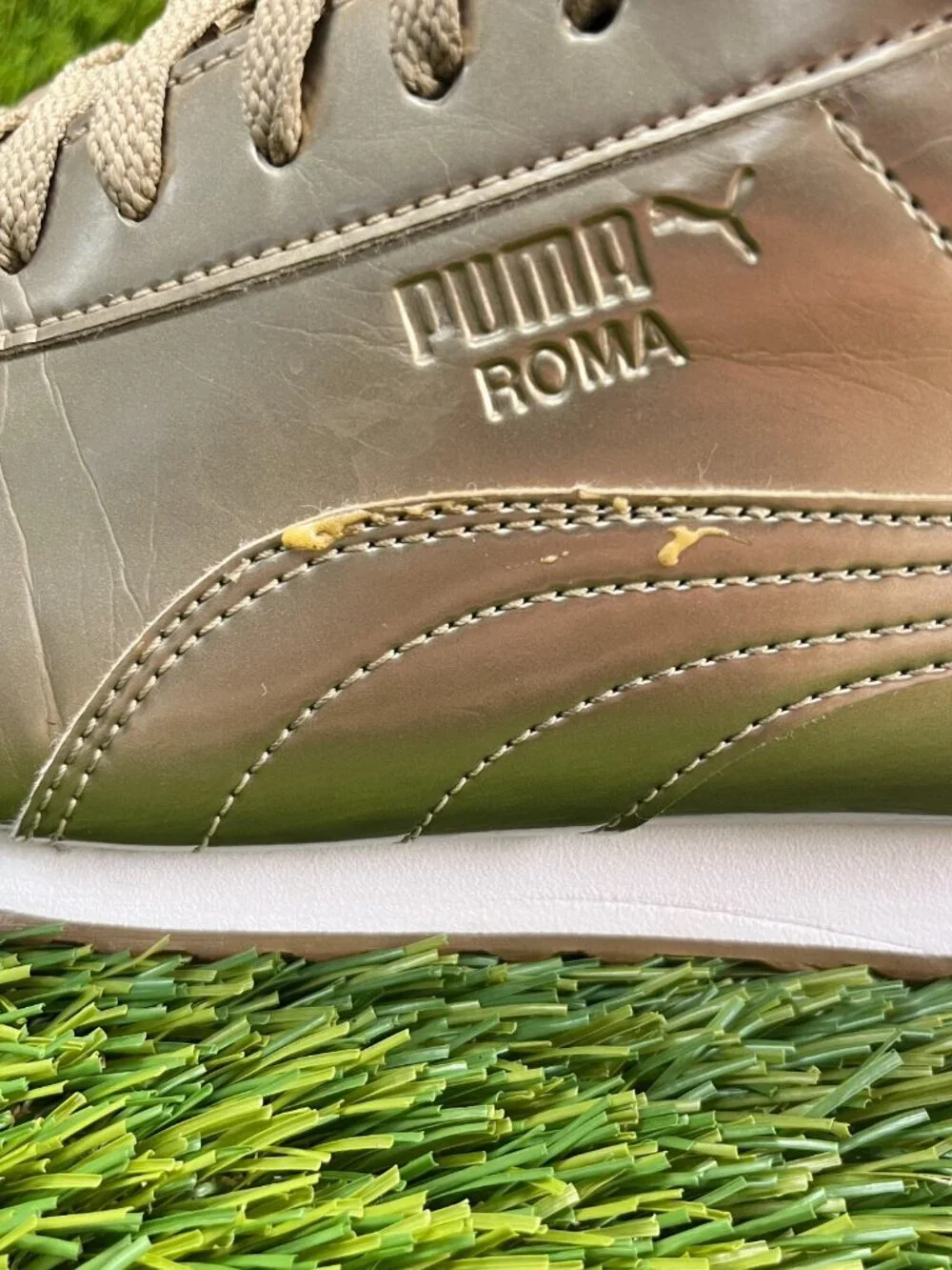 Puma Roma Patent Ano Gold Boys Size‎ 7Y Athletic Walking Leather Shoes Sneakers